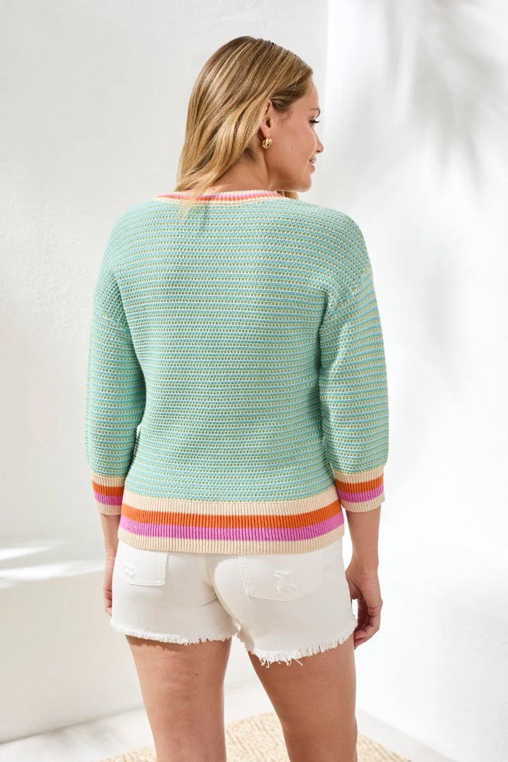 Lightweight Striped Cotton Sweater – 3/4 Sleeve Spring Knit - Image 3