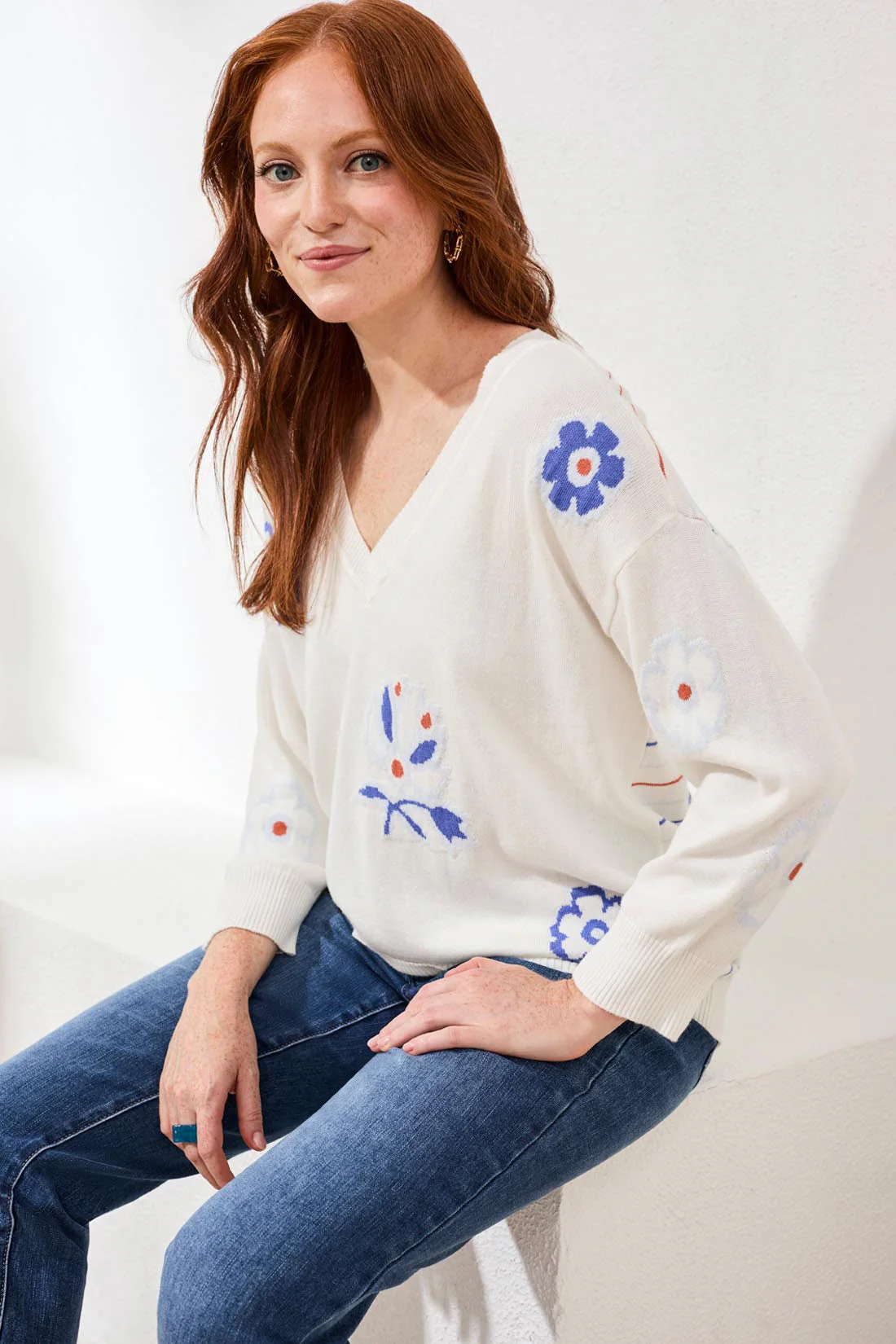 V-Neck Intarsia Sweater