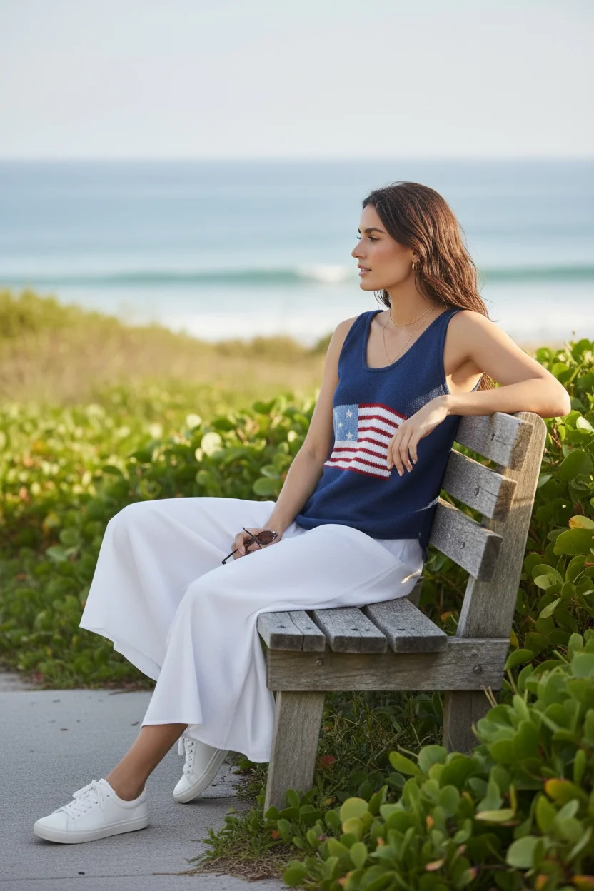 American Flag Sweater Tank – Navy | Lightweight Patriotic Knit Top - Image 5