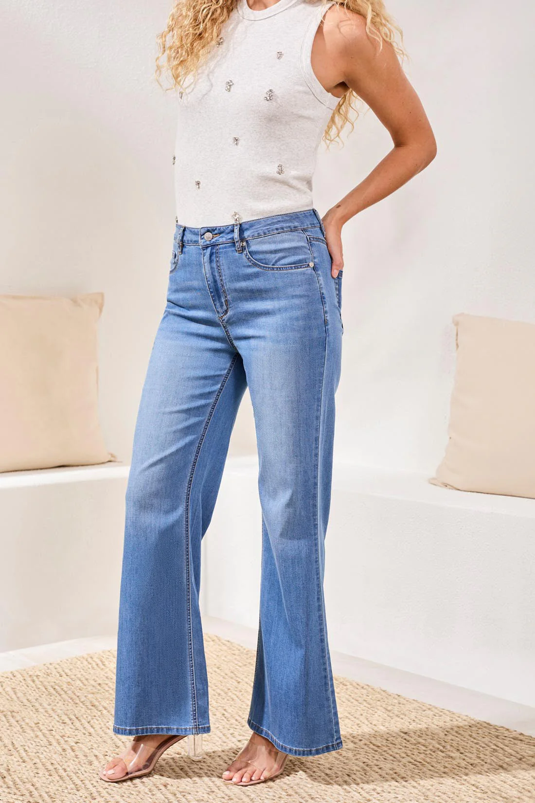 Blue Thread by Tribal Brooke Hugging Palazzo Jeans | High Rise Wide Leg Denim - Image 2