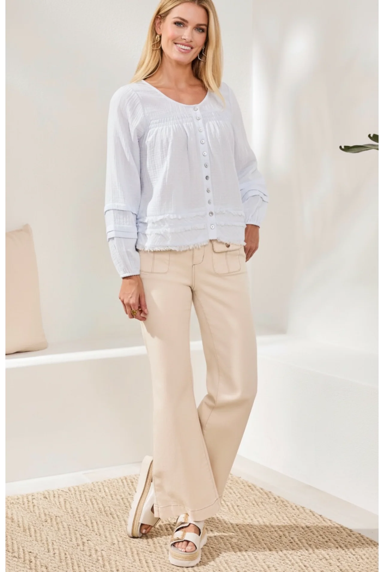 Gauze Button Front Blouse