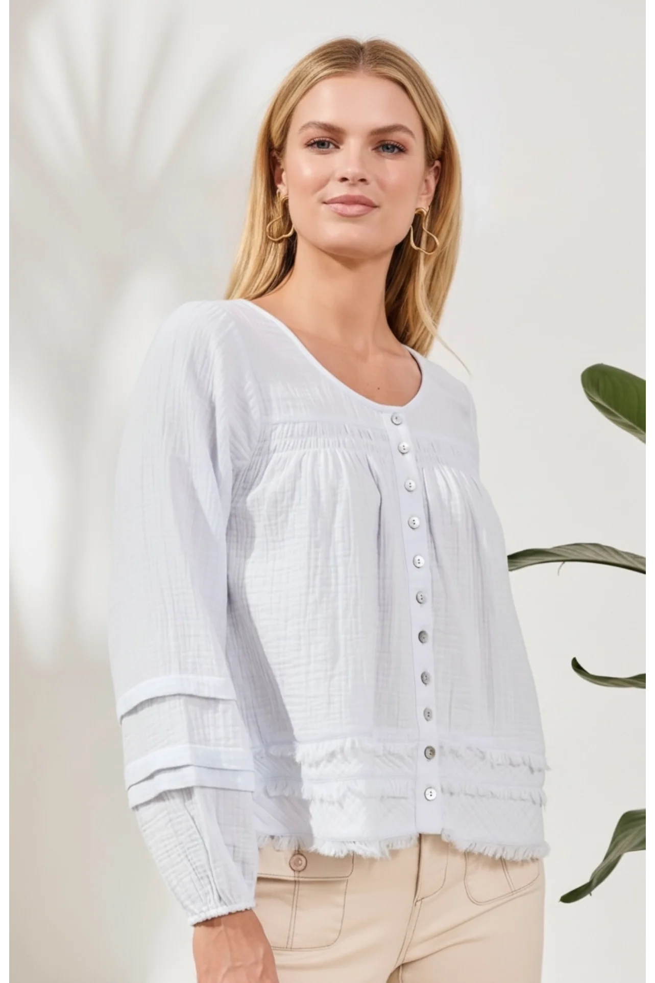 Gauze Button Front Blouse - Image 2