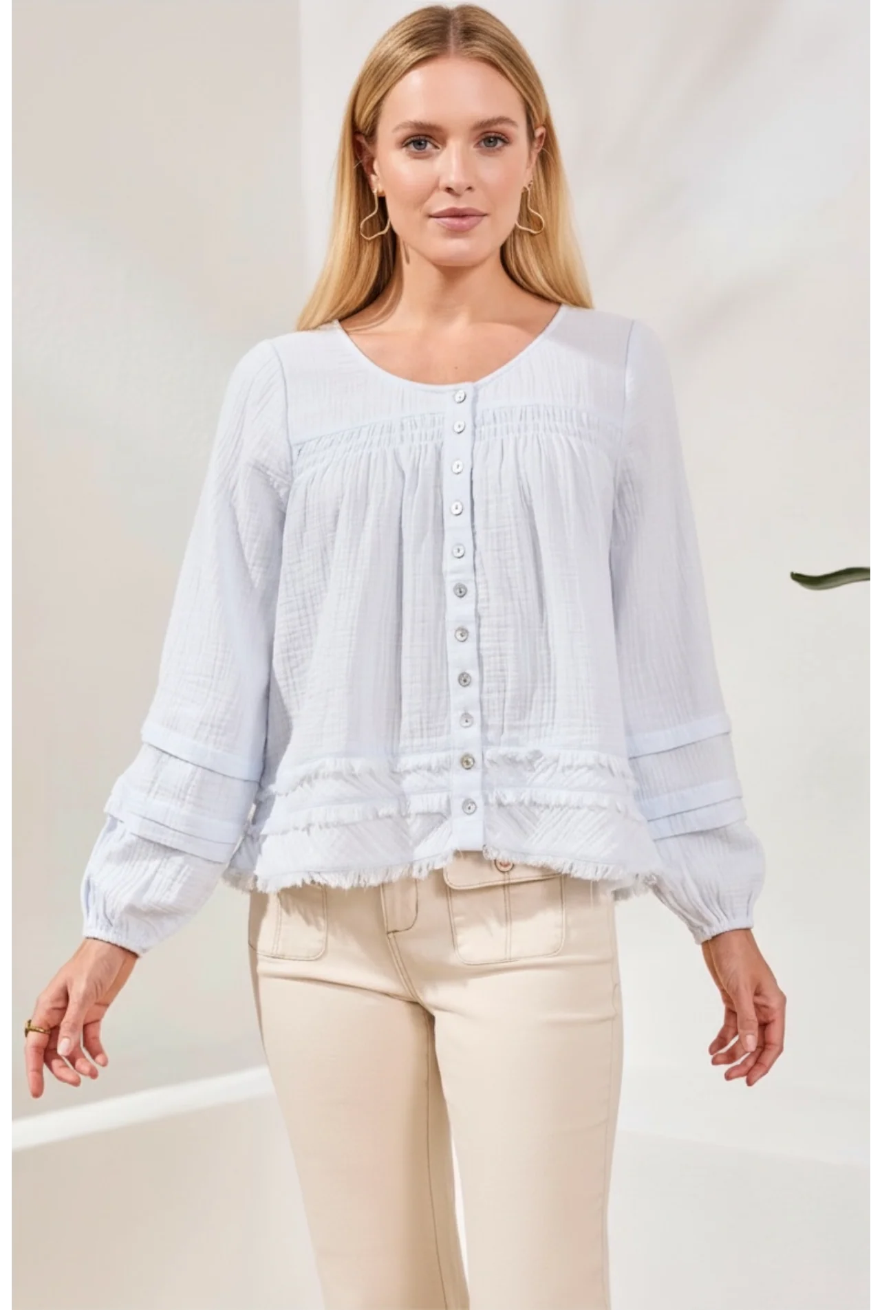 Gauze Button Front Blouse - Image 3