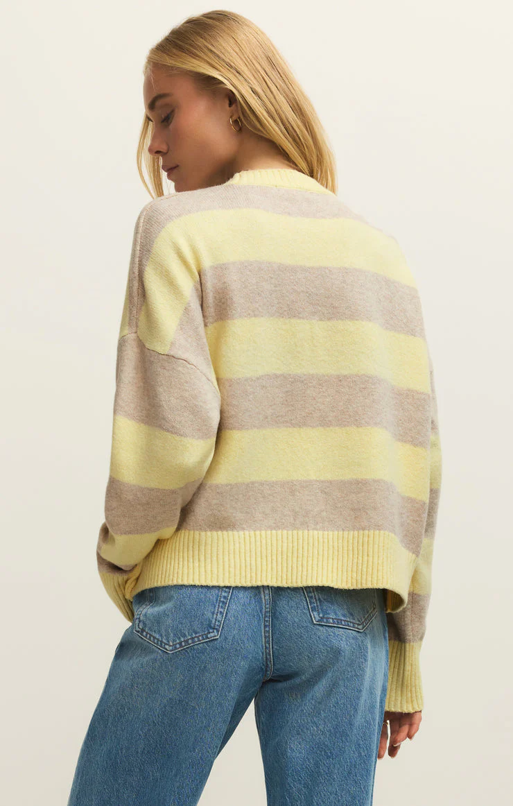 Cirrus Cozy Striped Sweater – Beige & Butter Yellow Crewneck - Image 3
