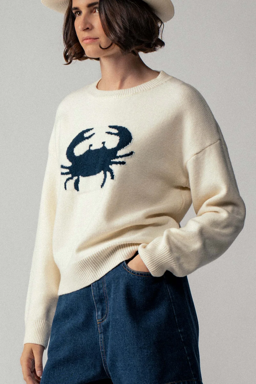 Crab Graphic Relaxed Knit Sweater - Image 2
