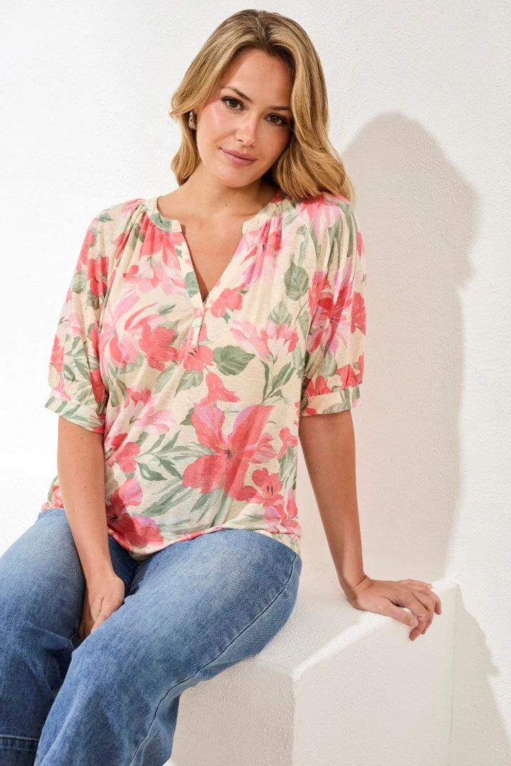 Elbow Sleeve Henley Top - Image 2