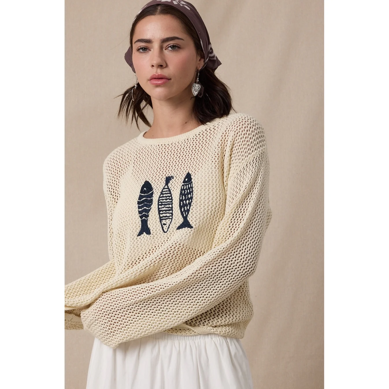 Fish Embroidered Open-Knit Pullover - Image 2