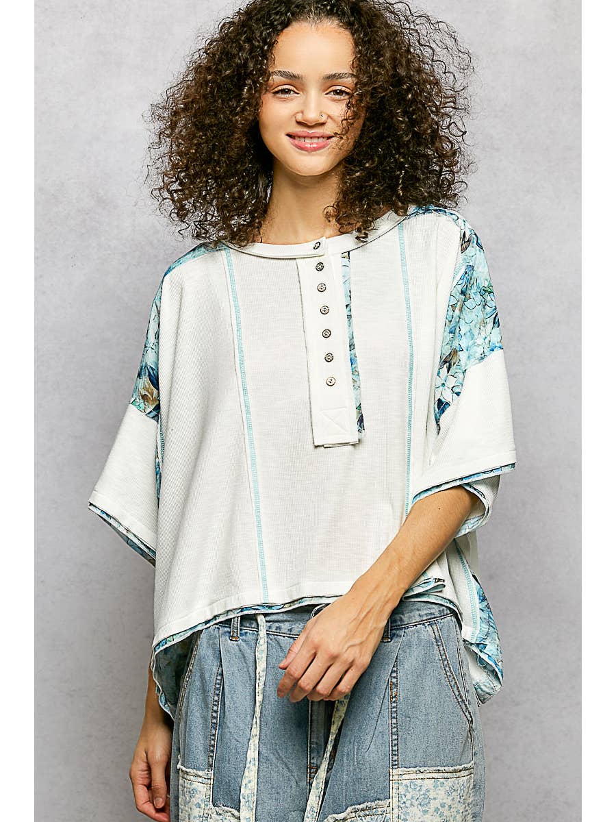 Floral Print Patch Short Sleeve Top - Image 2