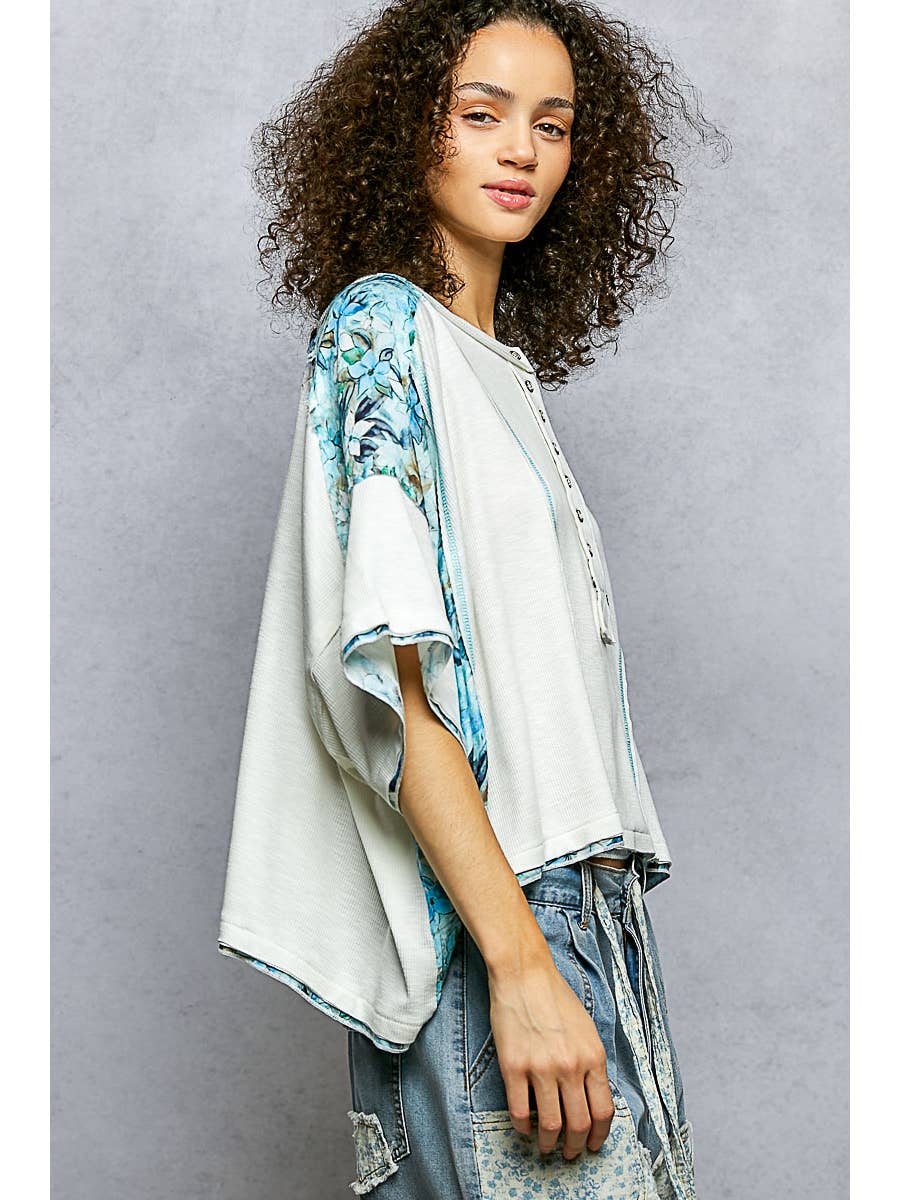 Floral Print Patch Short Sleeve Top - Image 3