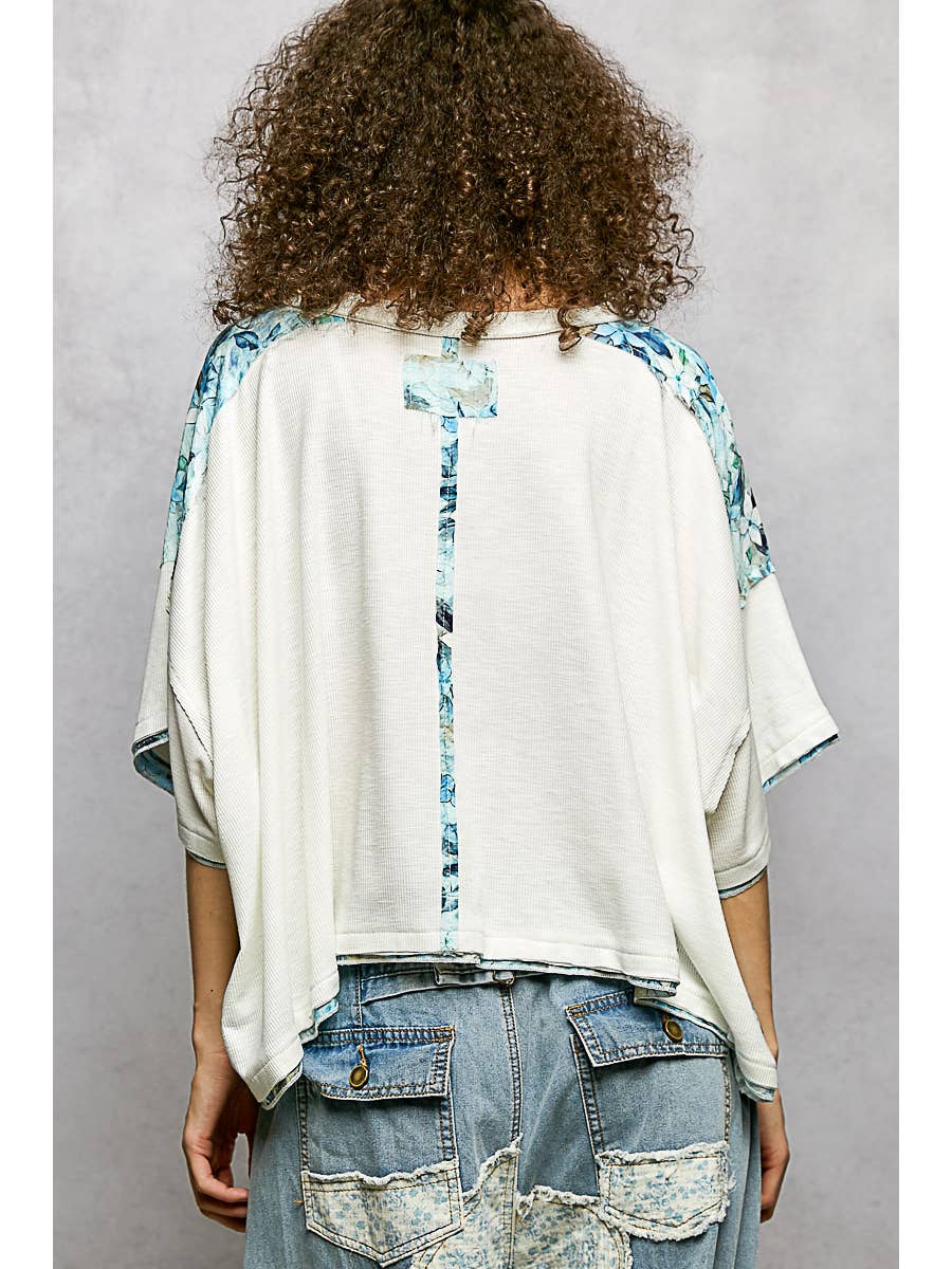 Floral Print Patch Short Sleeve Top - Image 4