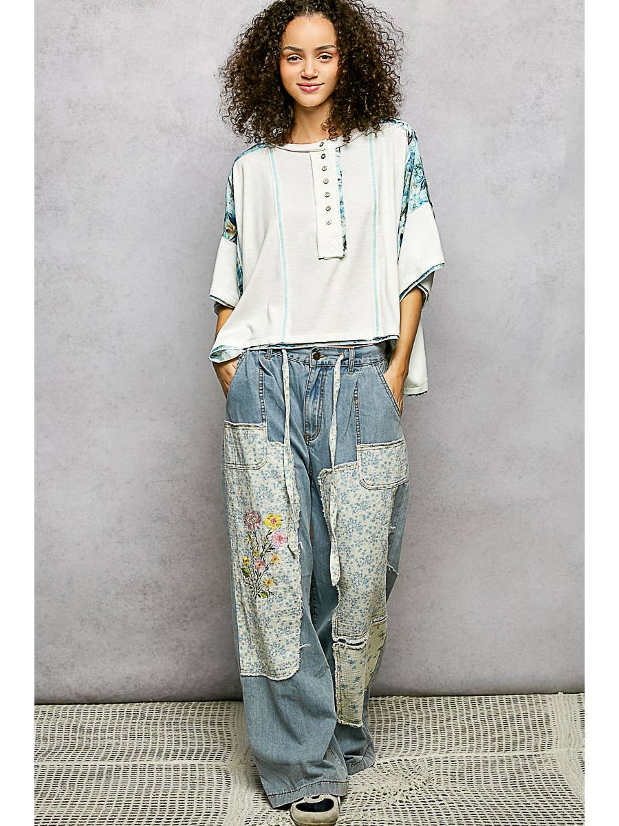 Floral Print Patch Short Sleeve Top - Image 5