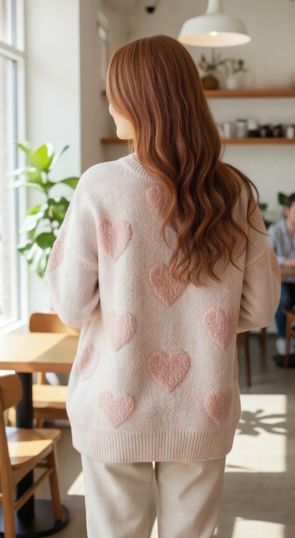 Fuzzy Heart Pattern Valentine Sweater - Image 2