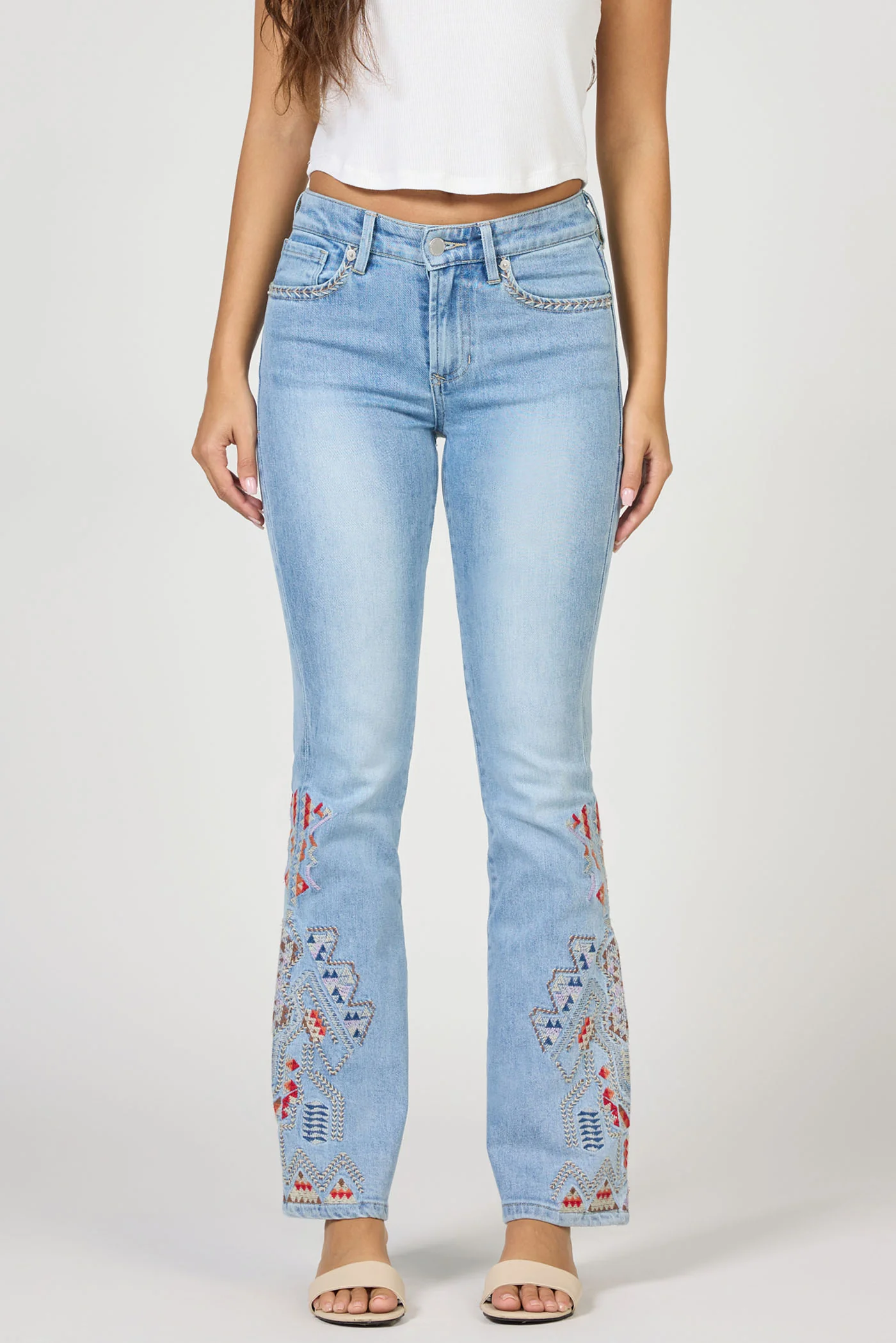 Jaxtyn Embroidered Jeans | Mid-Rise Boho Embroidered Denim - Image 2