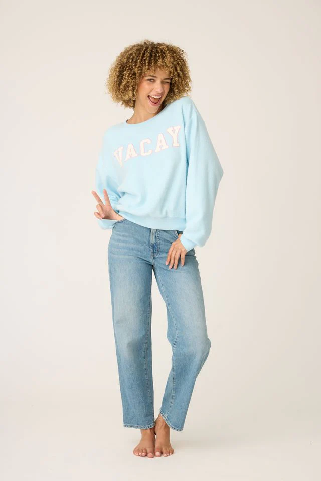 Vacay Graphic Sweatshirt – Light Blue Cloud Brushed Terry - Image 2
