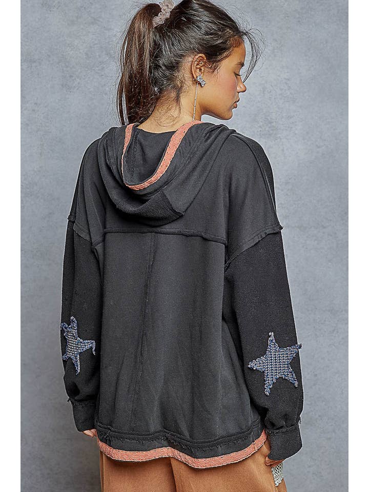 Long Sleeve American Flag Trim Patch Hoodie Knit Cardigan - Image 5