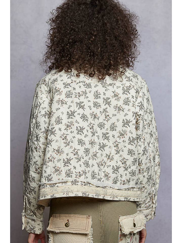 Long Sleeve Crochet Pocket Quilted Floral Woven Jacket - Image 3