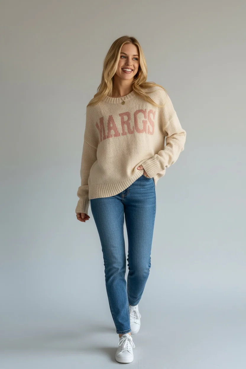 Margs Lightweight Sweater – Ivory Margarita Graphic Crewneck