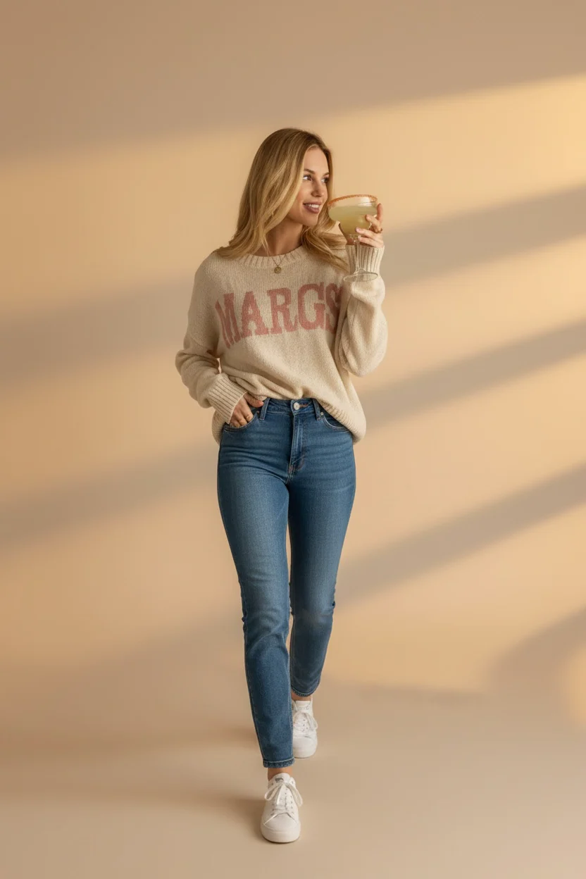 Margs Lightweight Sweater – Ivory Margarita Graphic Crewneck - Image 2