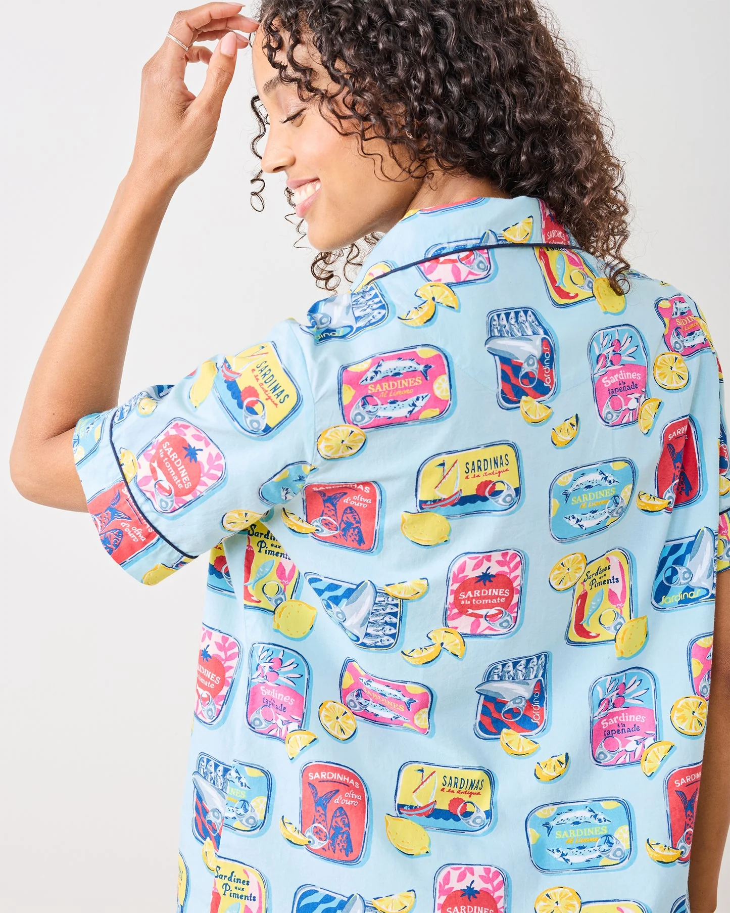 Retro Sardines Short PJ Set – Organic Cotton Poplin Pajamas with Pockets - Image 2