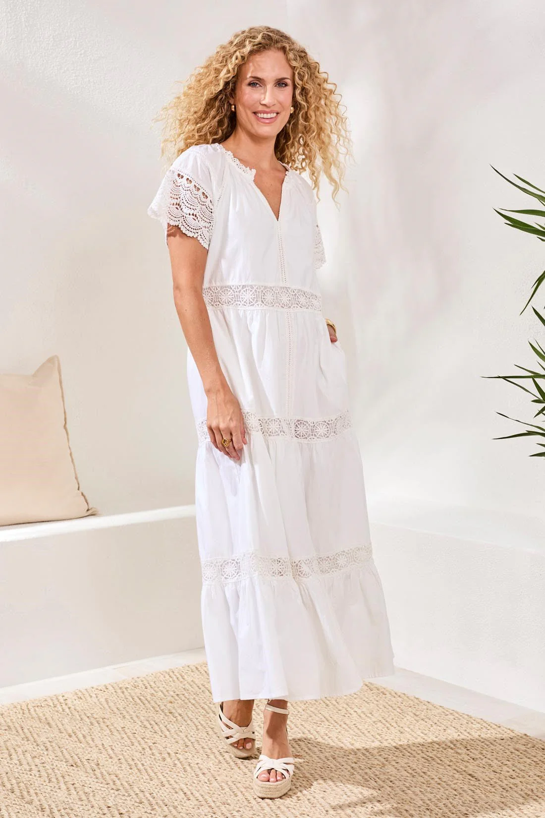 Lace Trim Peasant Dress