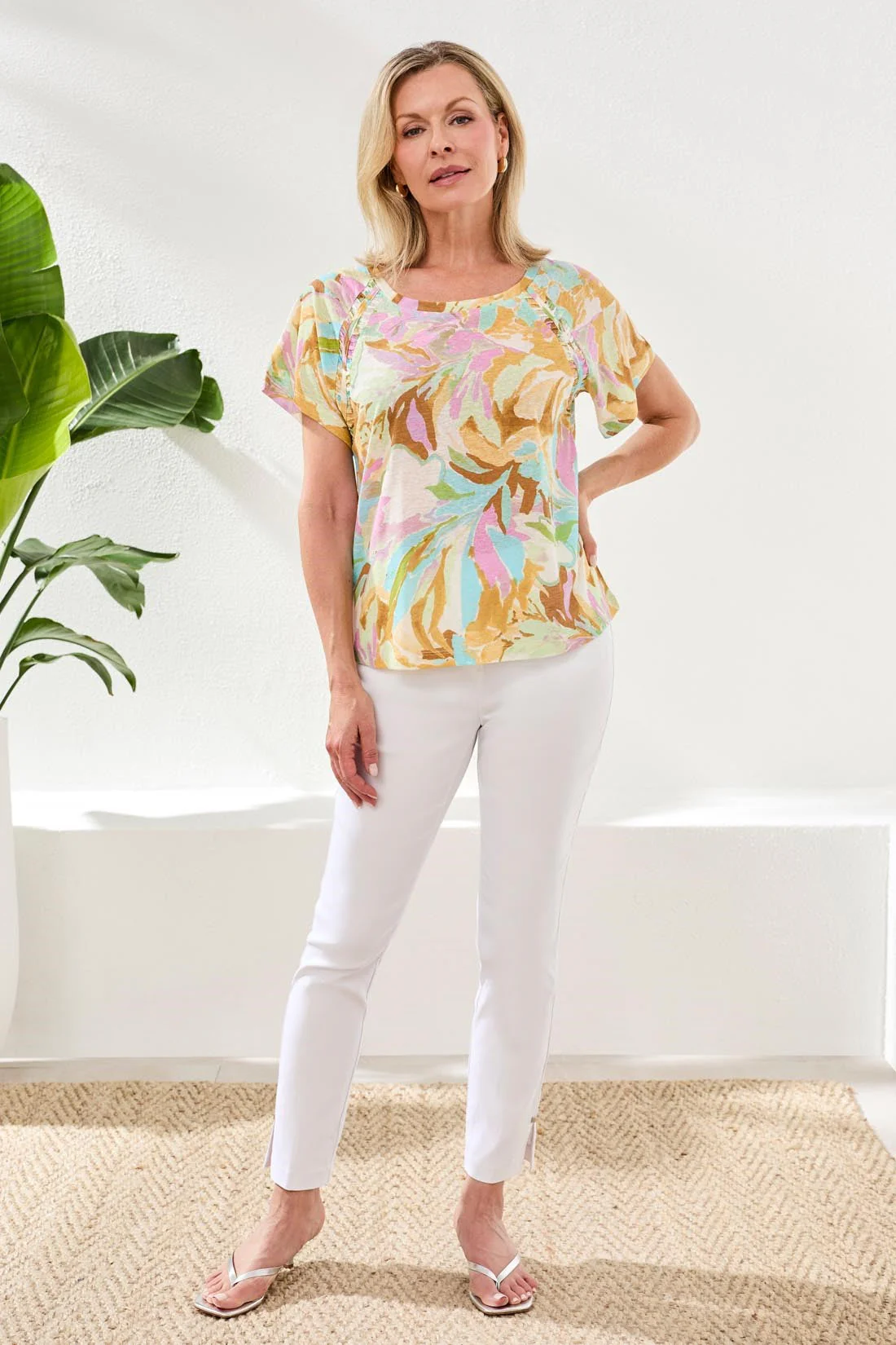 Linen Scoop Neck Top - Image 2