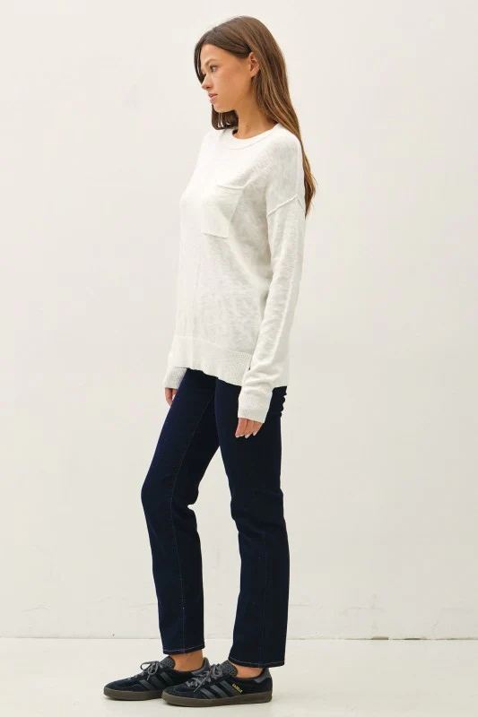 Slub Knit Sweater with Chest Pocket - Image 2