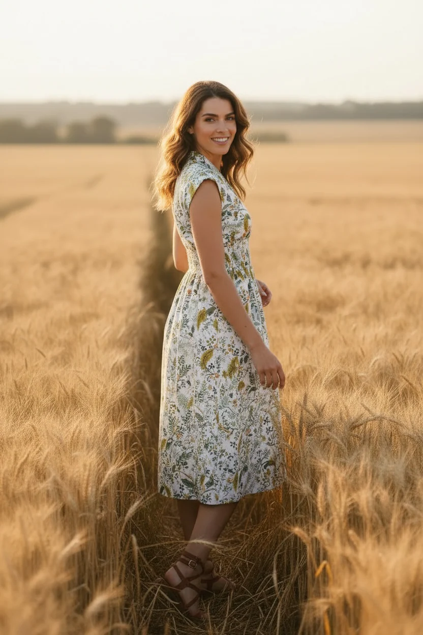Floral Smocked Waist Zip Front Dress - Image 5